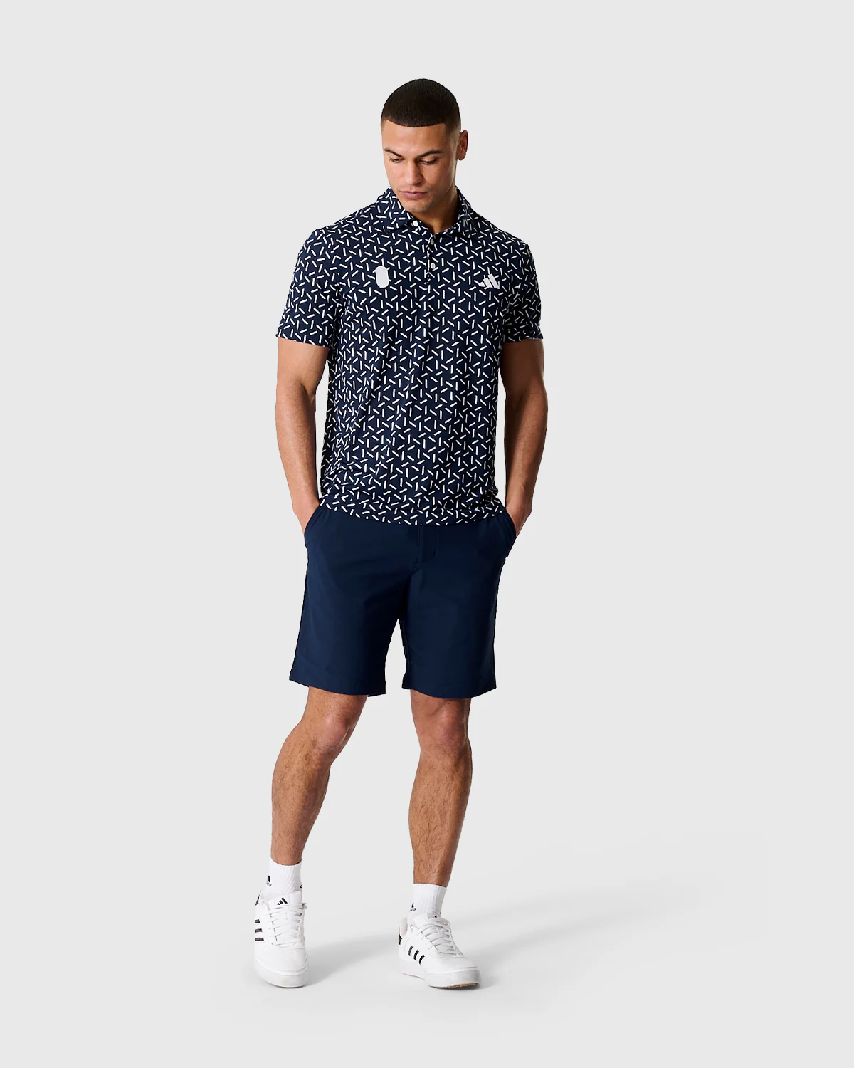 NFFC Adidas Golf Ultimate365 Navy Mesh Print Polo - Image 3
