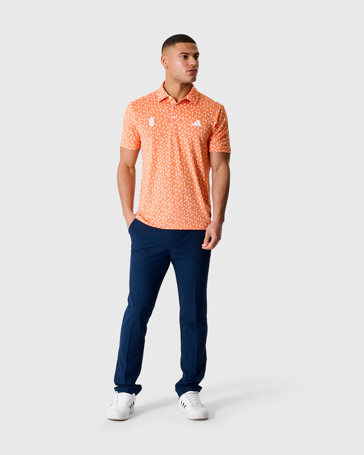 NFFC Adidas Golf Ultimate365 Orange Mesh Print Polo - Image 3