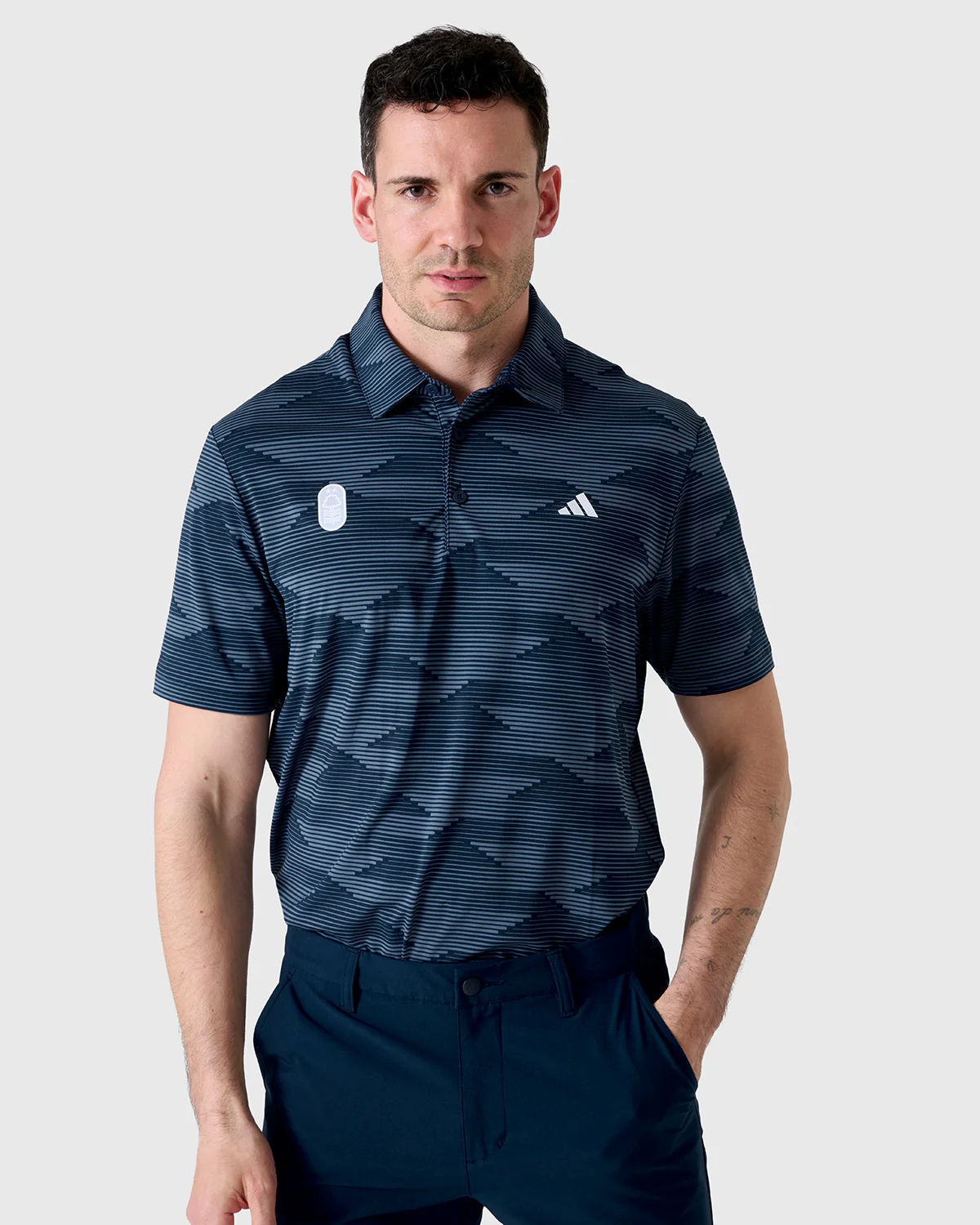 NFFC Adidas Golf Ultimate365 Speed Stripe Navy Polo Shirt - Image 2