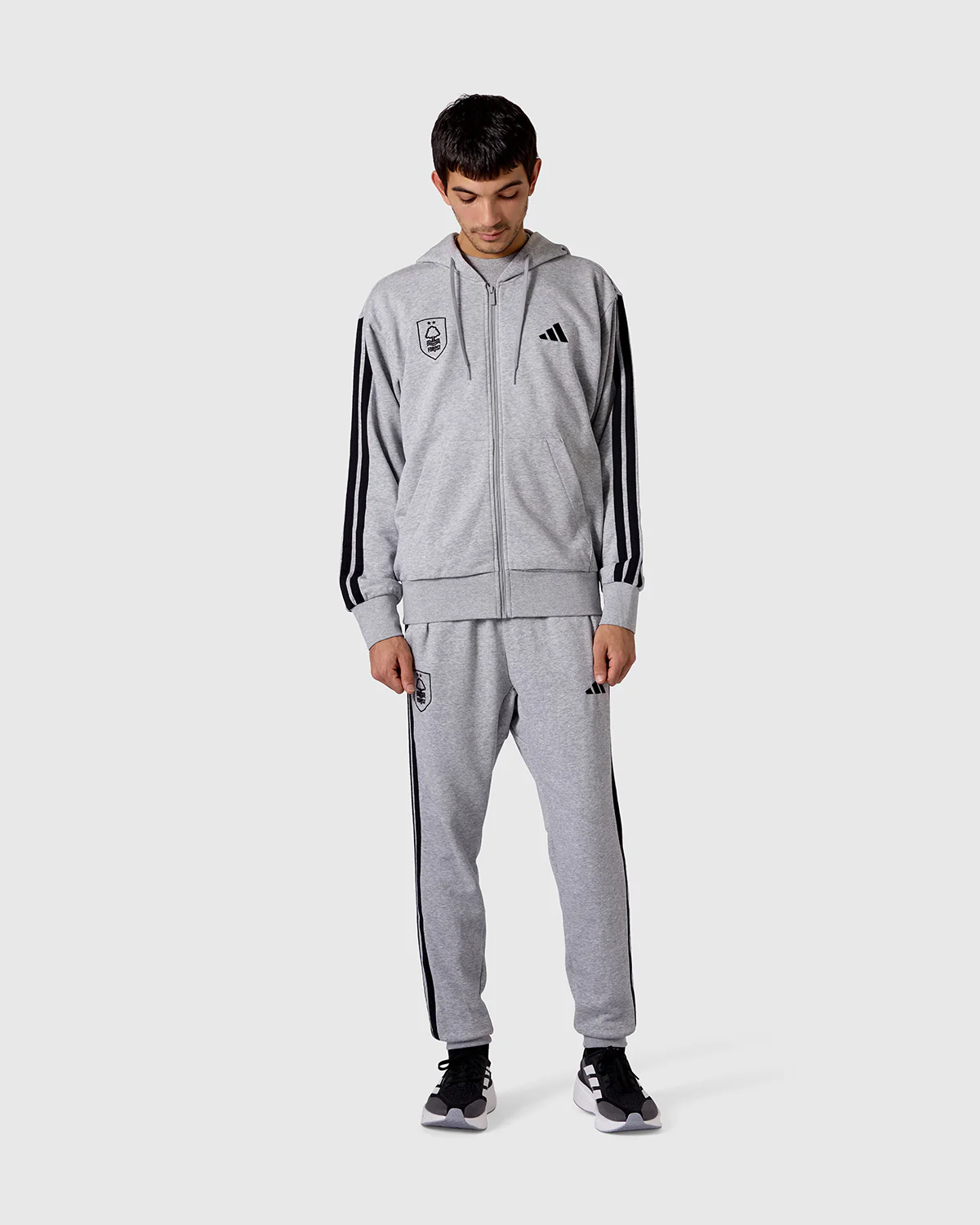 NFFC adidas Grey Marl 3-Stripe Full Zip Hoodie - Image 3