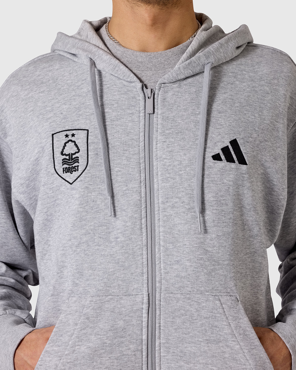 NFFC adidas Grey Marl 3-Stripe Full Zip Hoodie - Image 4