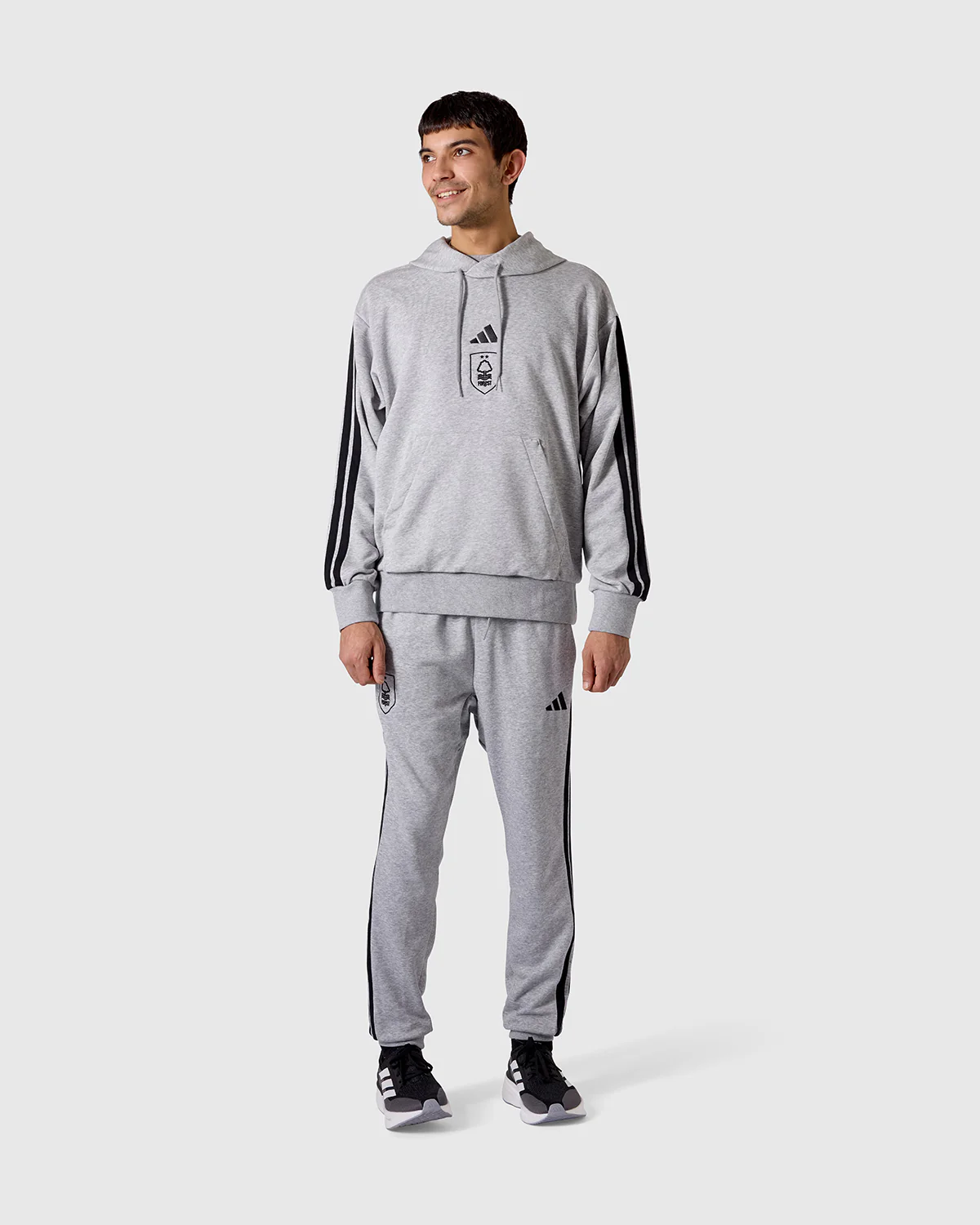 NFFC adidas Grey Marl 3-Stripe Hoodie - Image 3