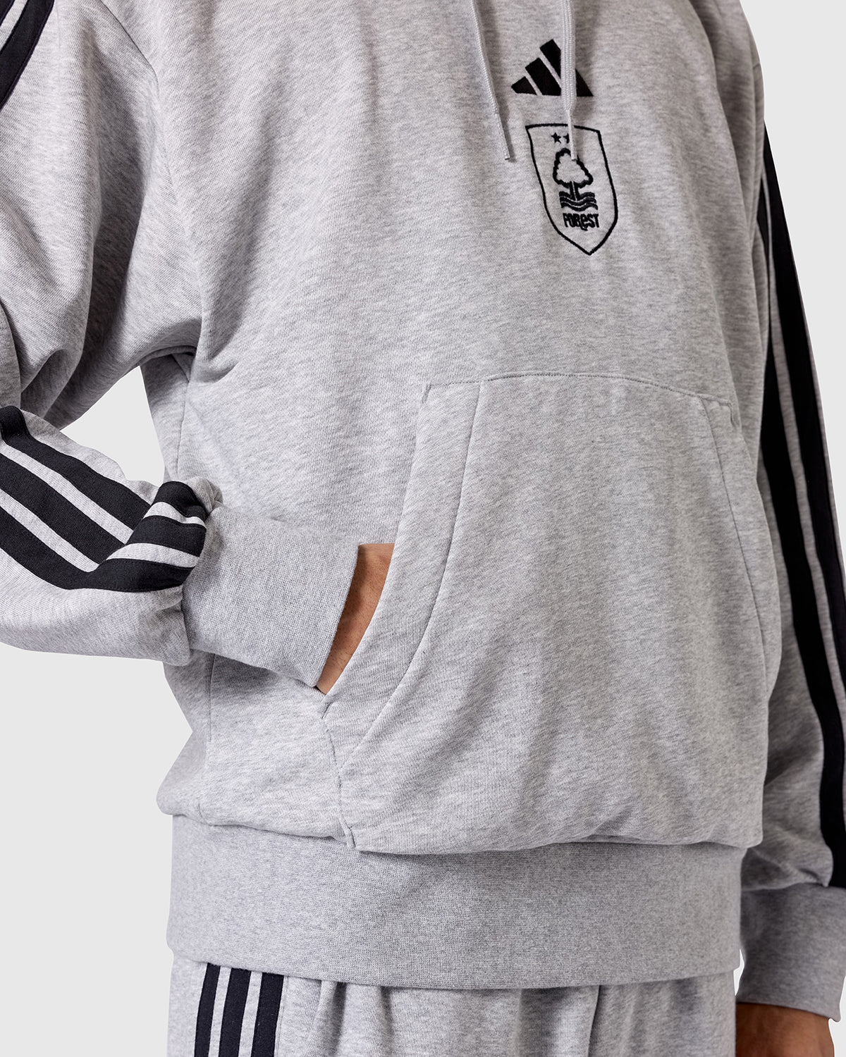 NFFC adidas Grey Marl 3-Stripe Hoodie - Image 5