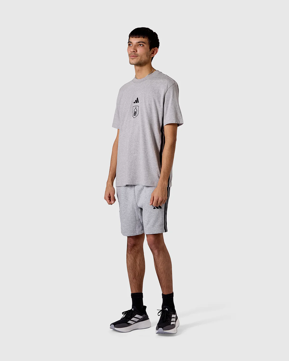 NFFC adidas Grey Marl 3-Stripe Shorts - Image 3