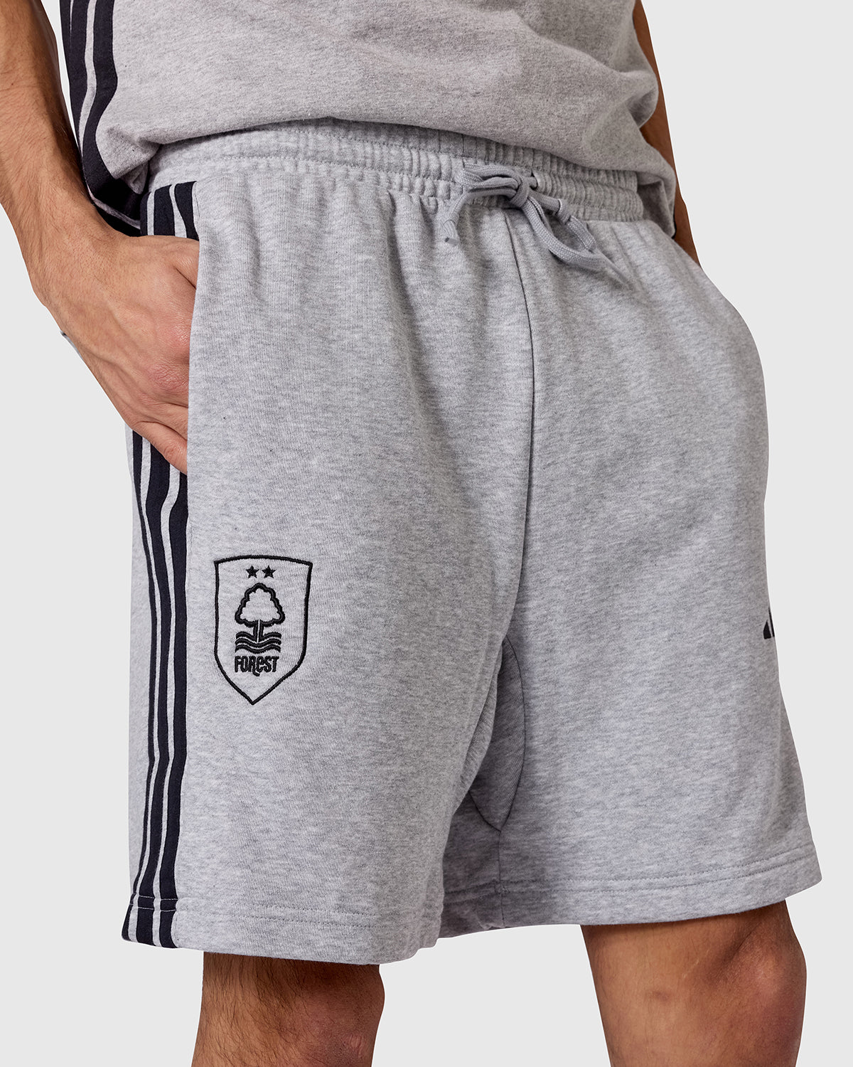 NFFC adidas Grey Marl 3-Stripe Shorts - Image 4