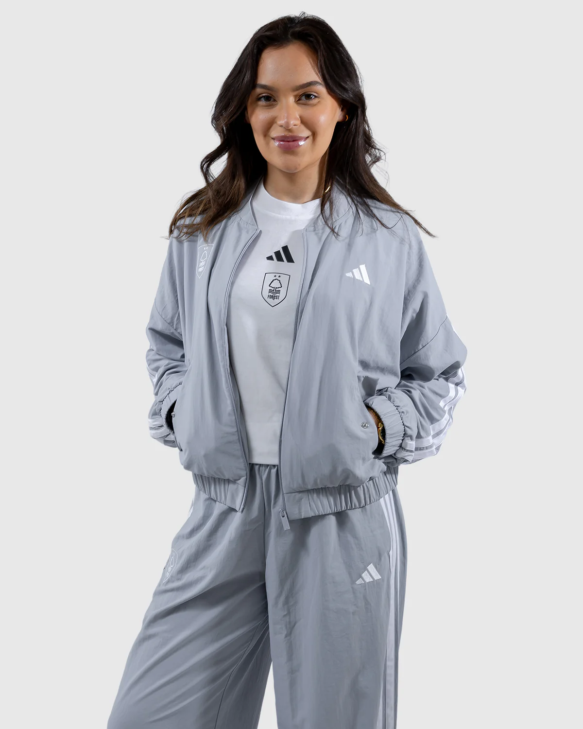NFFC adidas Women's Silver 3-Stripe Bomber - Image 3