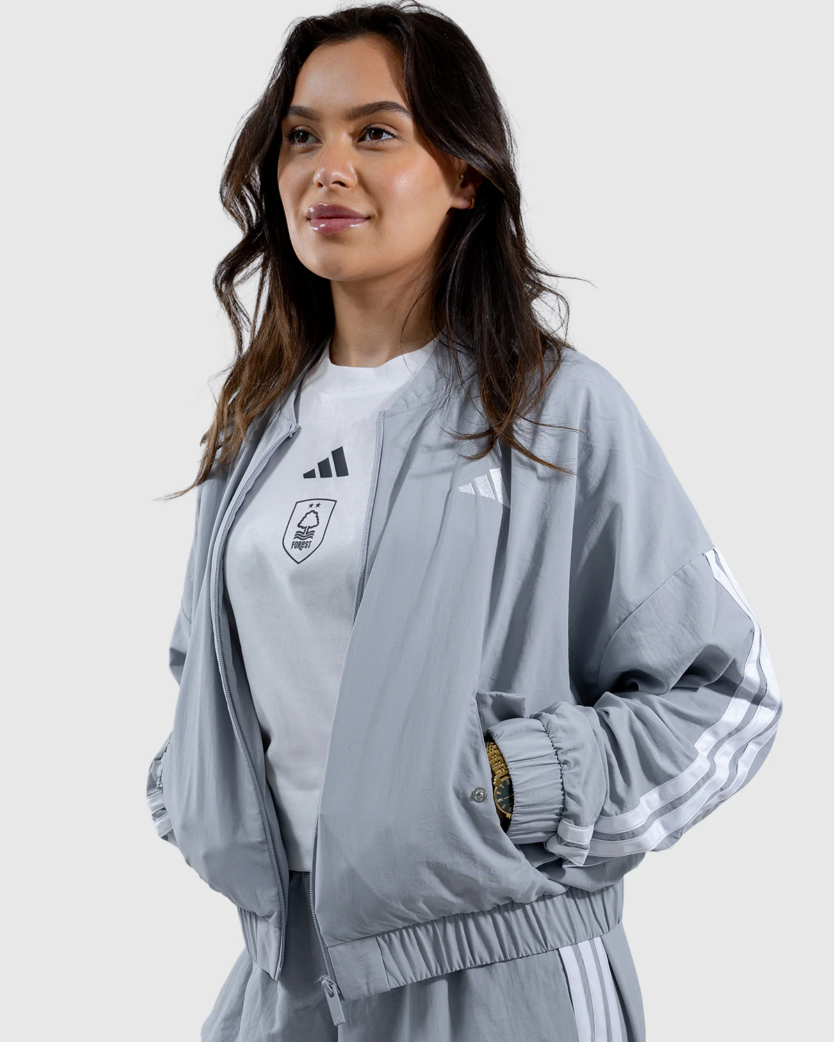 NFFC adidas Women's Silver 3-Stripe Bomber - Image 4