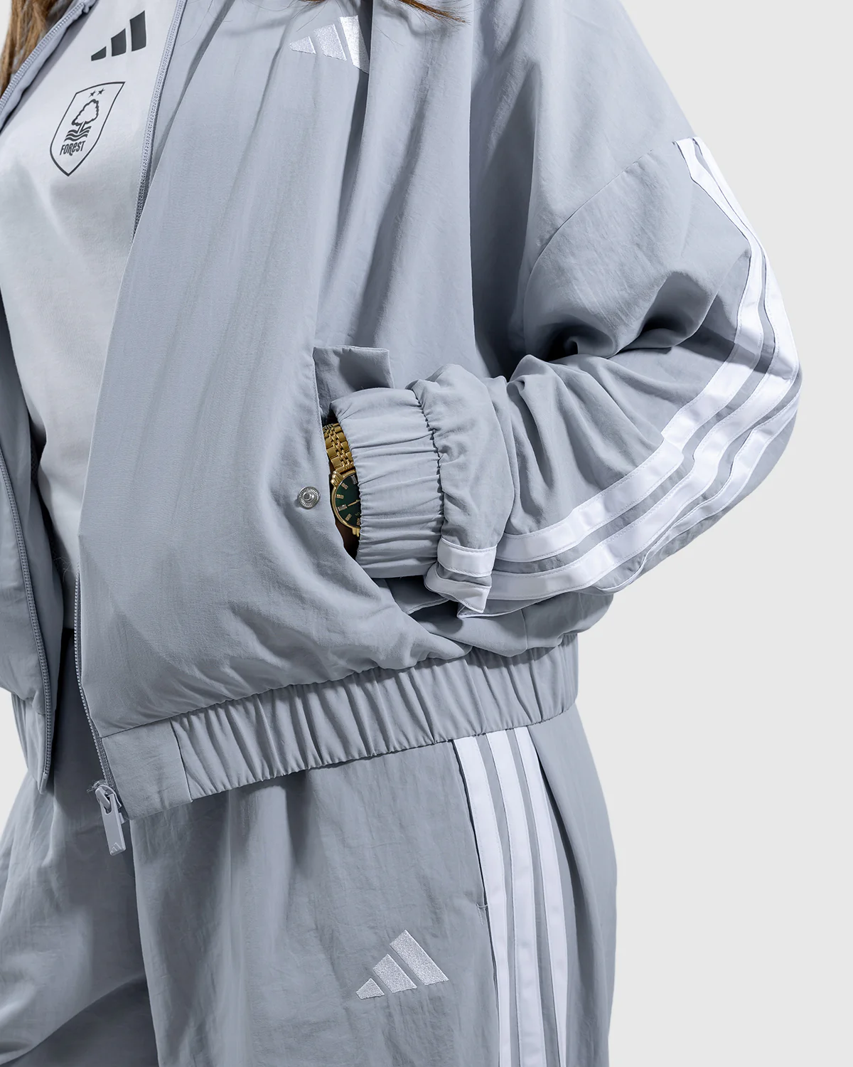 NFFC adidas Women's Silver 3-Stripe Bomber - Image 6