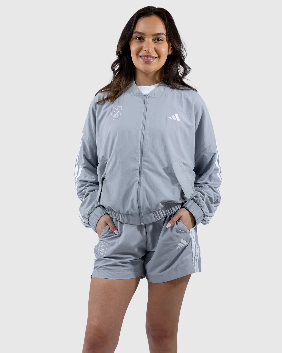 NFFC adidas Women's Silver 3-Stripe Shorts - Image 5