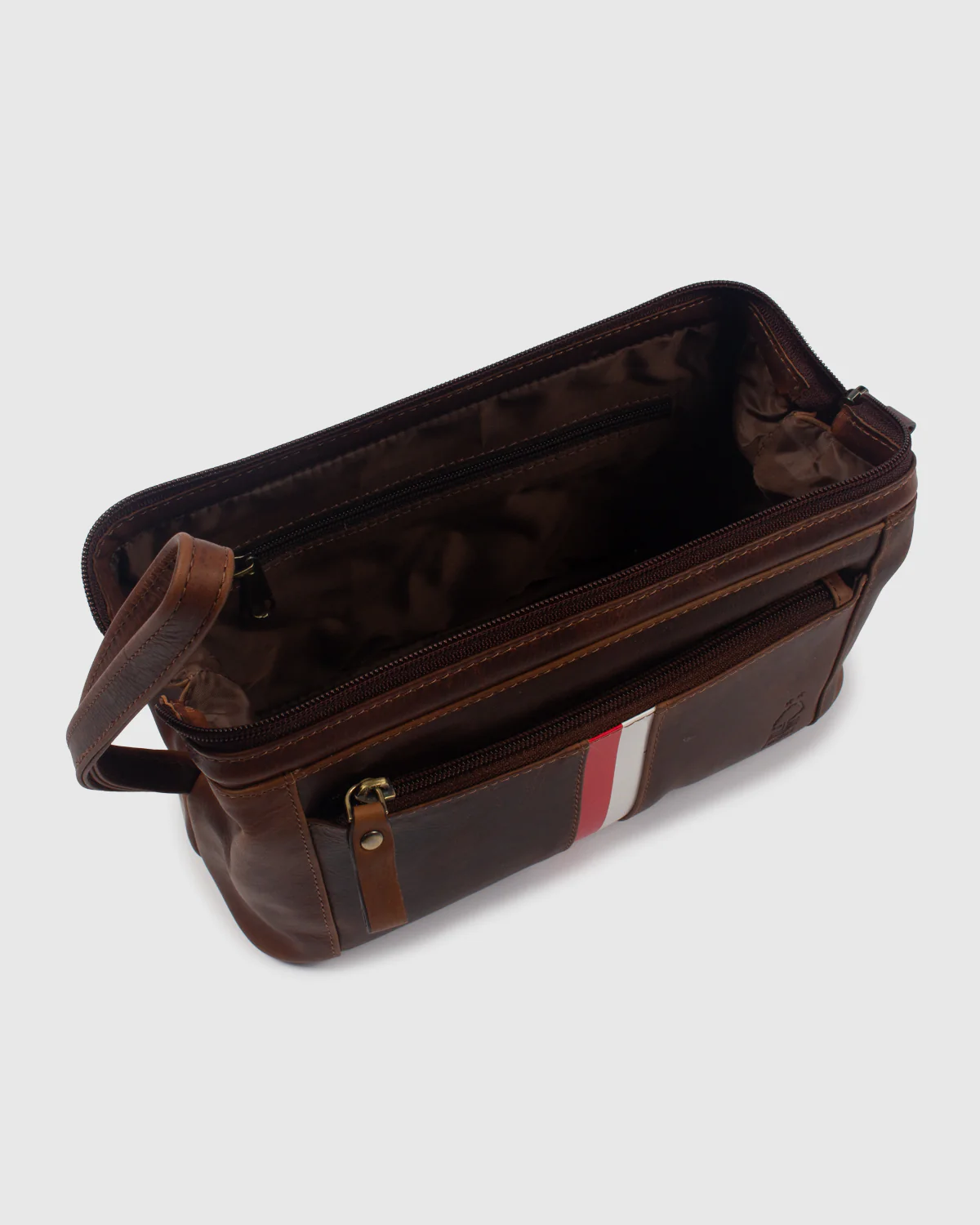 NFFC Brown Leather Banded Wash Bag - Image 4