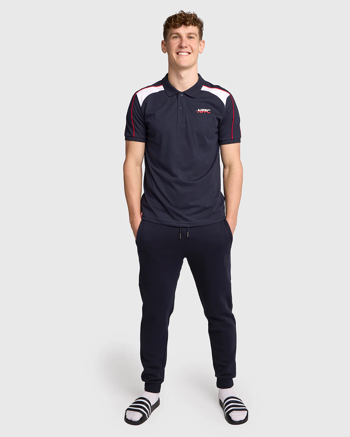 NFFC Navy Club Colours Shoulder Panel Polo - Image 3