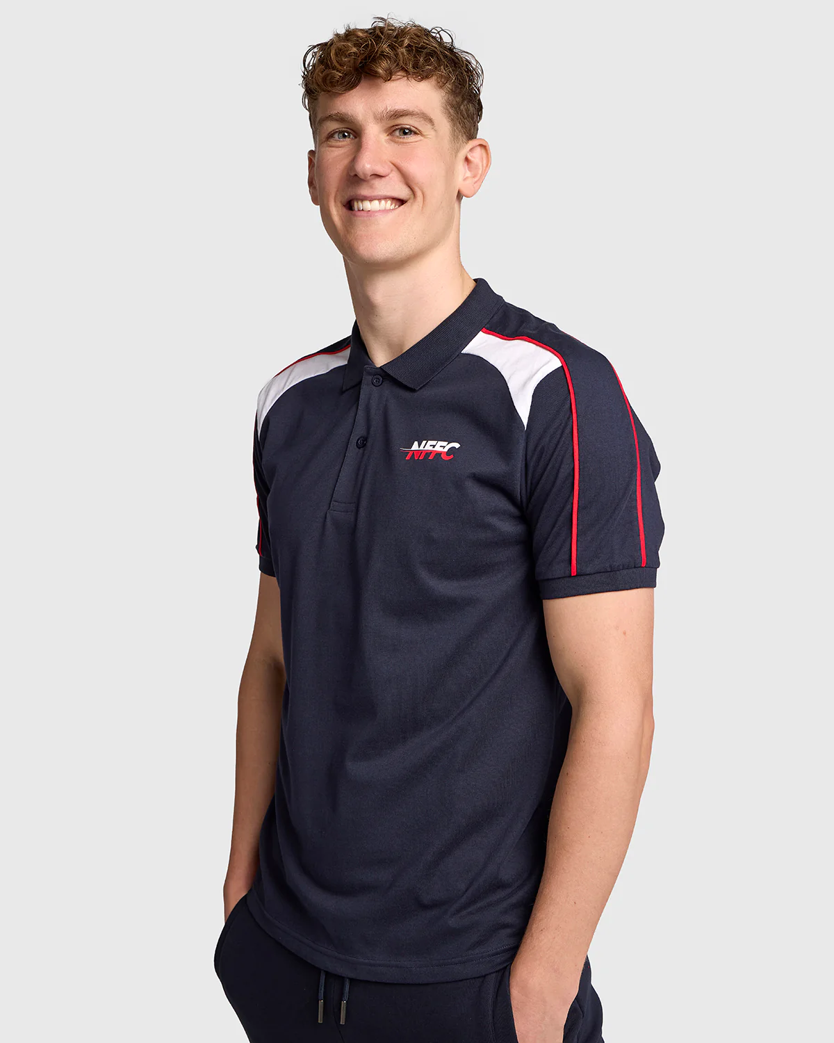 NFFC Navy Club Colours Shoulder Panel Polo - Image 4
