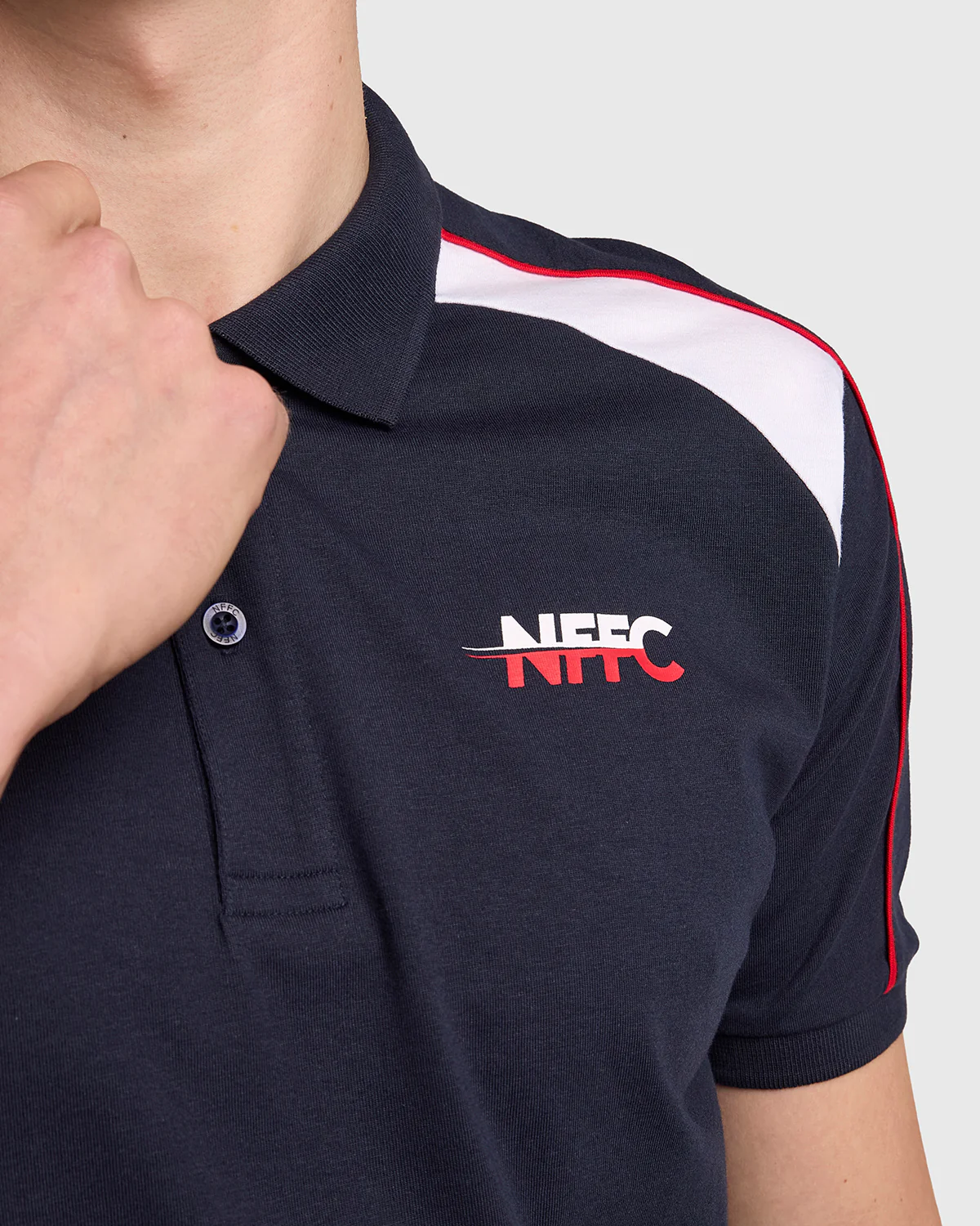 NFFC Navy Club Colours Shoulder Panel Polo - Image 5