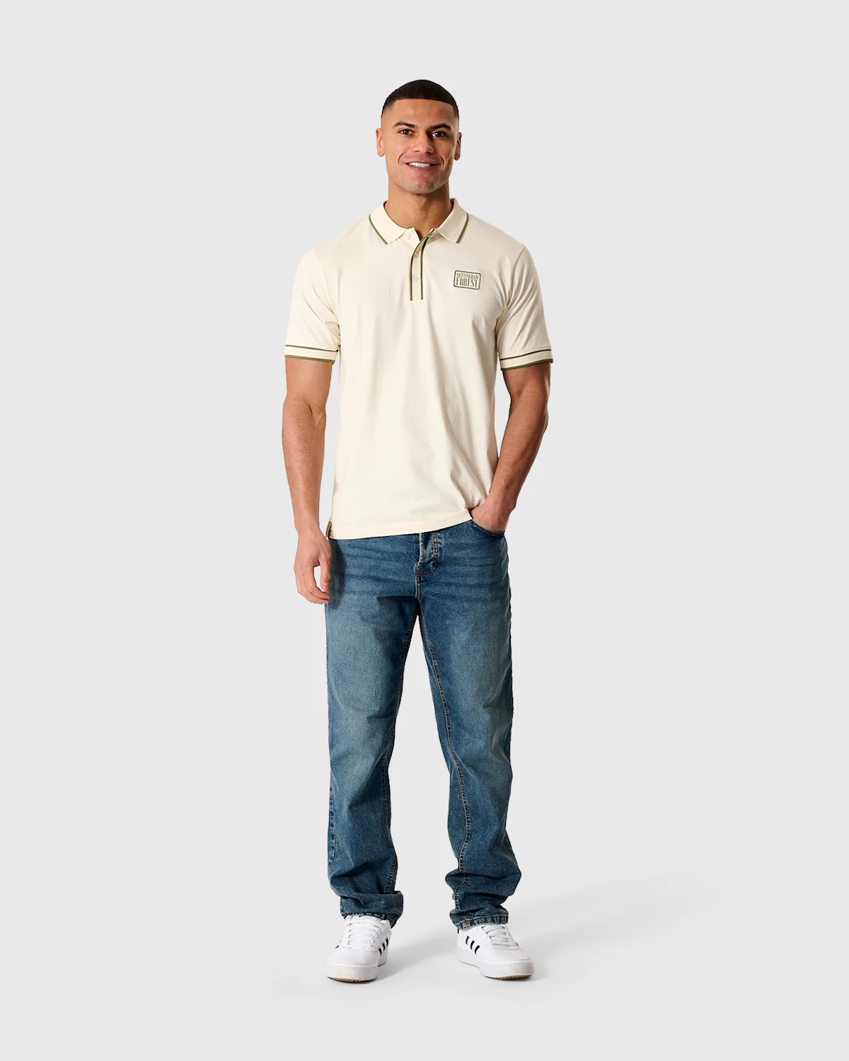 NFFC Khaki Classic Ecru Tipped Polo - Image 3