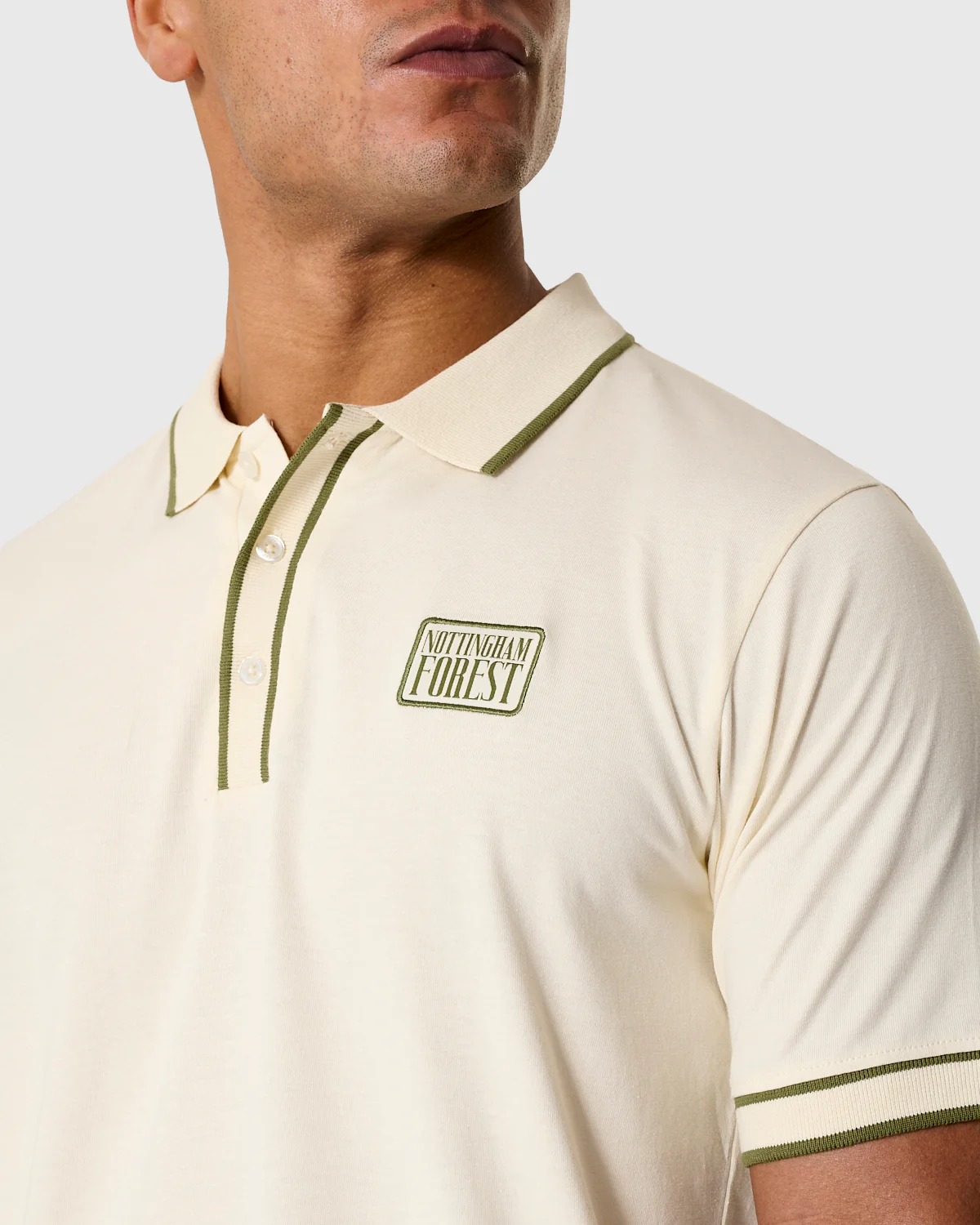 NFFC Khaki Classic Ecru Tipped Polo - Image 4