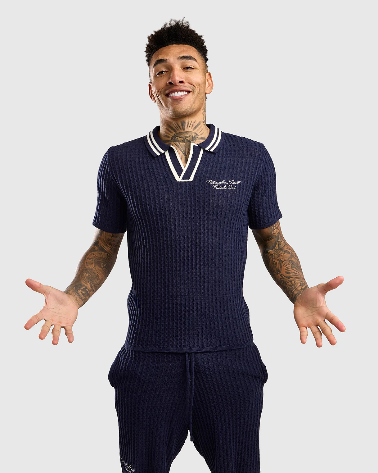NFFC Navy Cable Knit Open Collar Polo - Image 2