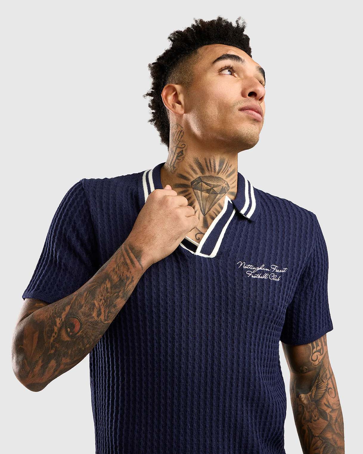 NFFC Navy Cable Knit Open Collar Polo - Image 3
