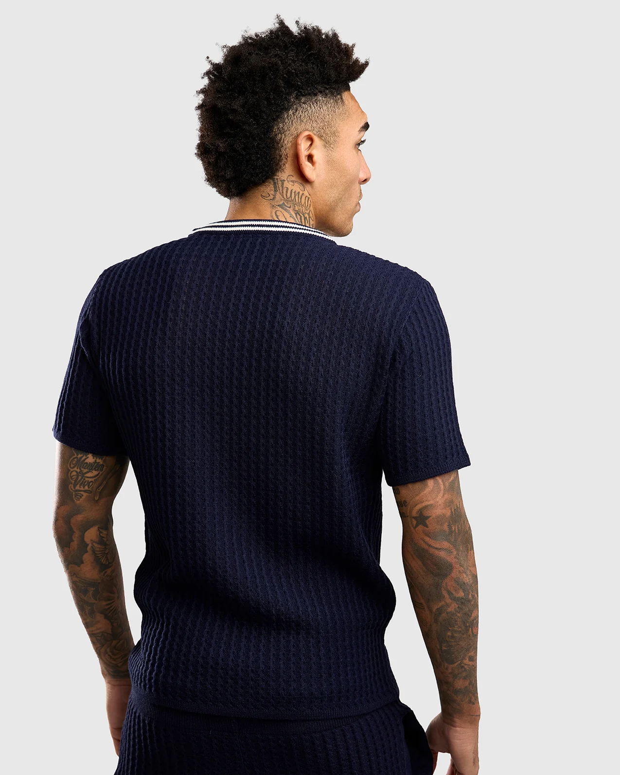 NFFC Navy Cable Knit T-Shirt - Image 2
