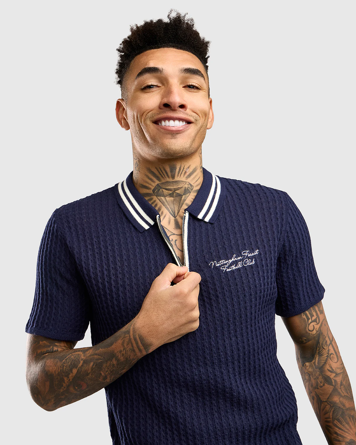 NFFC Navy Cable Knit Zip Polo - Image 2