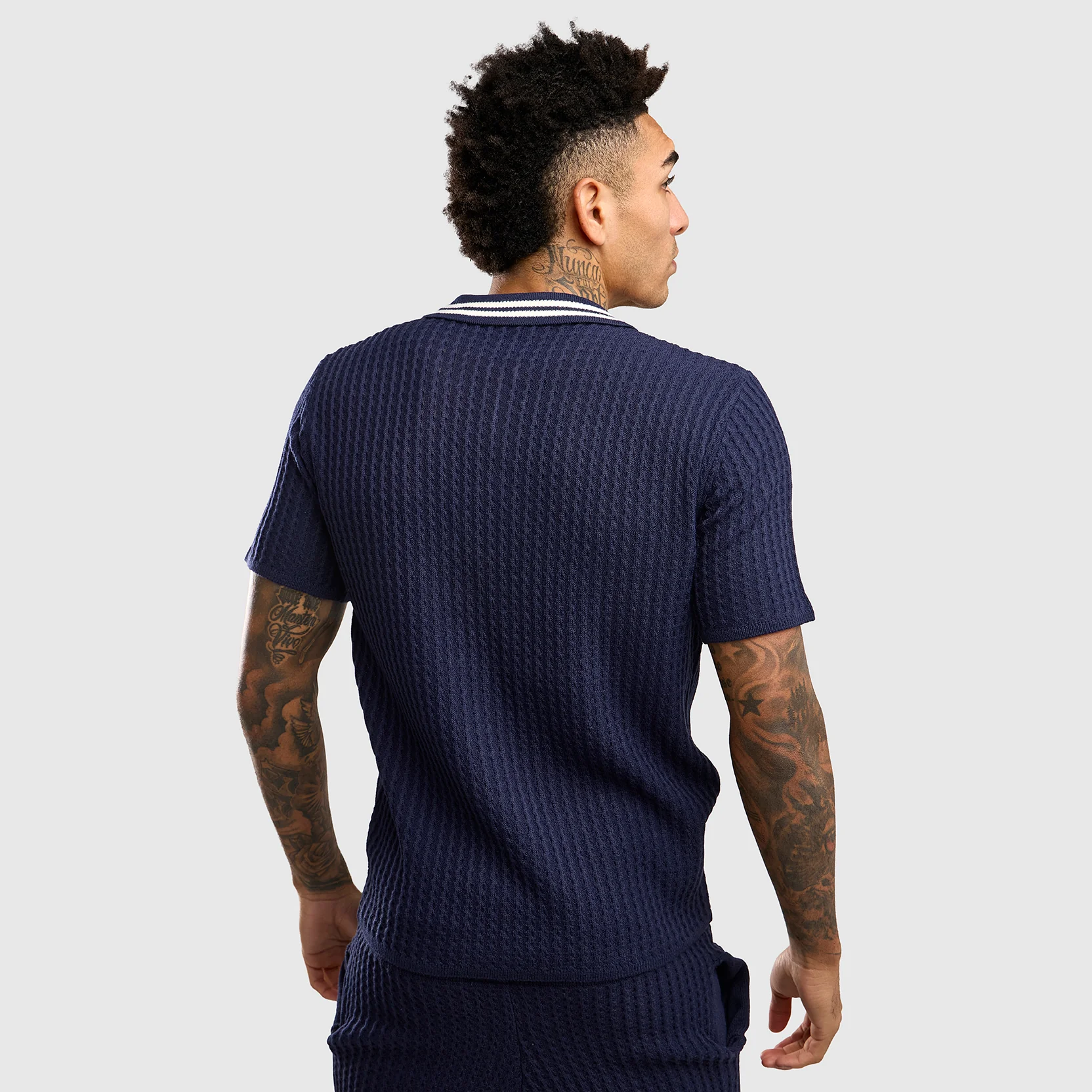 NFFC Navy Cable Knit Zip Polo - Image 3