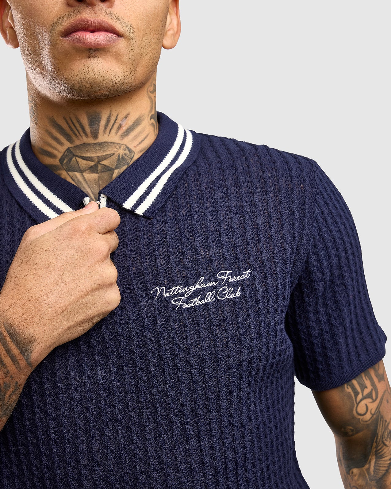 NFFC Navy Cable Knit Zip Polo - Image 4